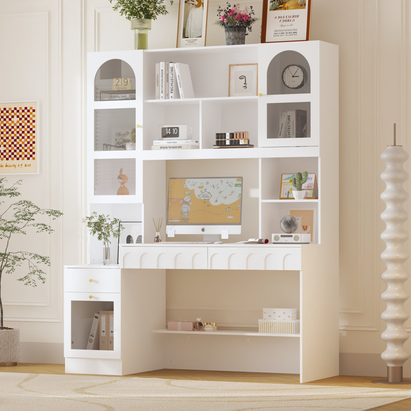 Calo Finished Back Scratch Resistant 3-Drawer Solid and Manufactured Wood Computer Desk with Hutch, White