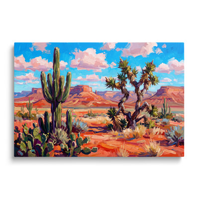 Tableau multicolore sur toile représentant un paysage de cactus du désert, œuvre d'art murale picturale pour le salon, la salle à manger et la chambre.