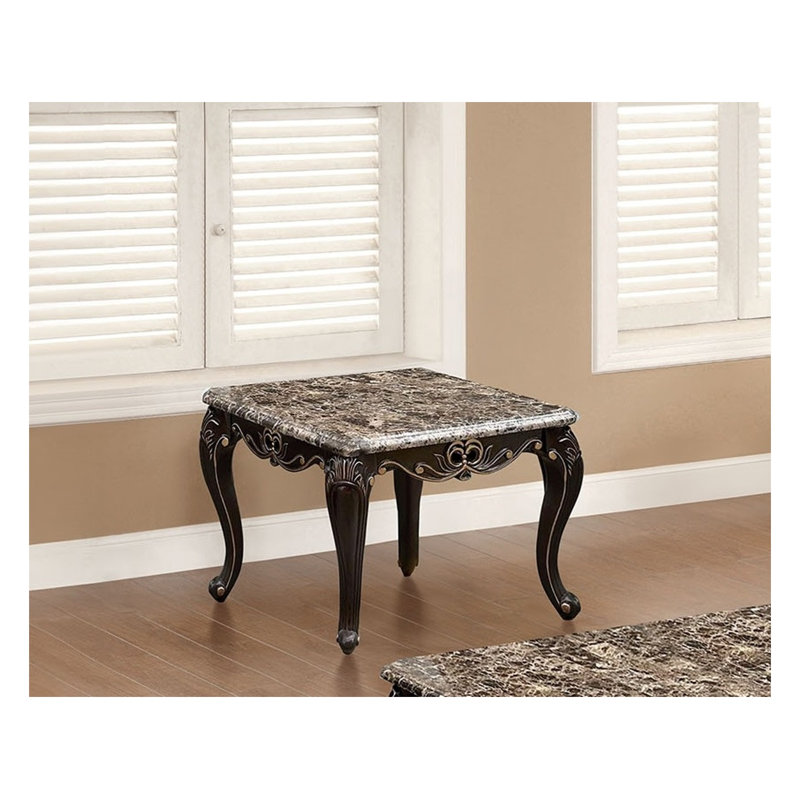 Table de bout transitionnelle en noyer foncé avec plateau en marbre et pieds en cabriole