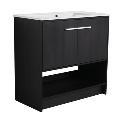 Meuble-lavabo de salle de bain avec lavabo en céramique, 5 portes à fermeture douce, meuble-lavabo autoportant