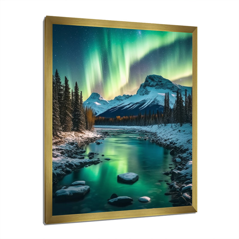 Yukon Northern Lights Beauty V - salon d'art mural canadien, H 32 po x l 24 po x P 1 po, Cadre photo doré simple