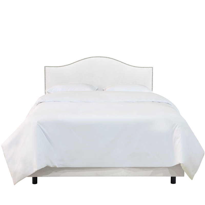 Lit tapissier standard à profil bas , Grand, Velours blanc classique