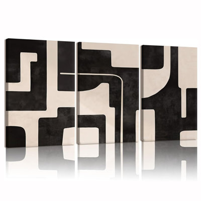 3 pièces d'art mural abstrait noir et blanc moderne minimaliste géométrique, impression sur toile encadrée 12 X 16 pouces, affiche de décoration murale neutre pour le bureau du salon