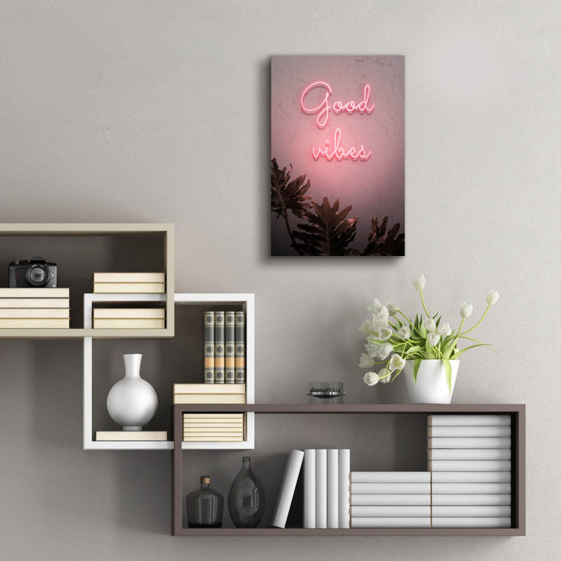 «Good Vibes In Neon Pink» par Epic Portfolio, art mural en verre acrylique, H 24 po x l 16 po x P 0,2 po