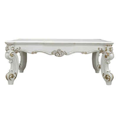 Table basse classique classique en perle antique avec volutes de pieds complexes - Rehausse l'élégance décorative des volutes décoratives pour compléter l'espace de divertissement