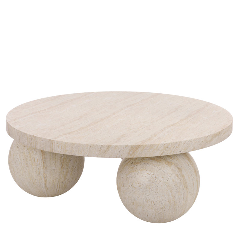 Aurielle 3 Ball Round Coffee Table, Travertine