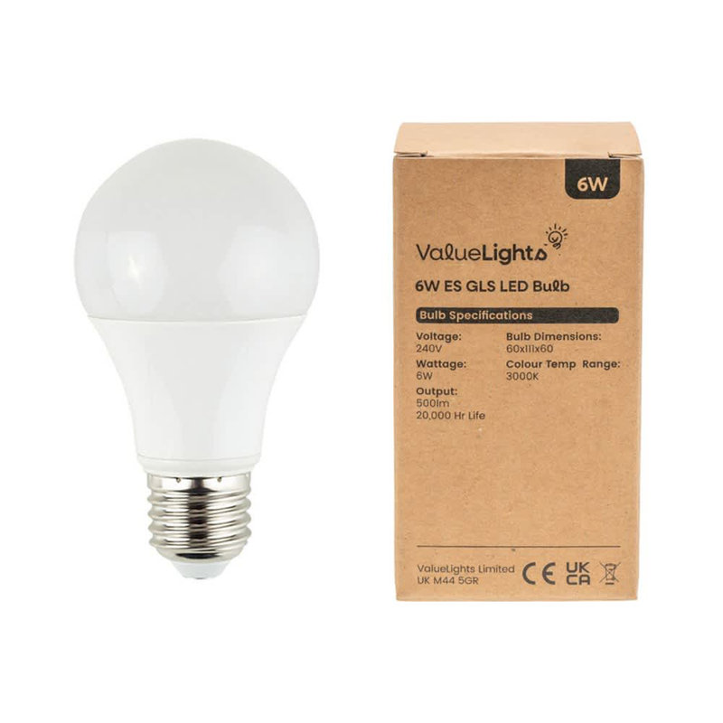 E27 LED GLS Light Bulb, 6W, 3000 Kelvins