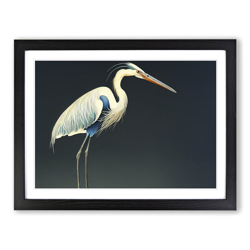 Heron Bird Vol.3 - Single Picture Frame Print, Black, 25cm H x 34cm W x 2cm D