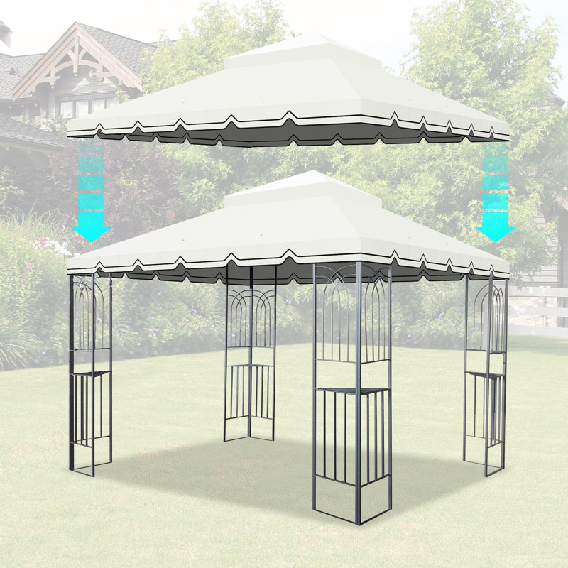 Auvent de remplacement pour abri de jardin d'extérieur 10 x 10 pi - beige. Matériau fin. Protégé, hydrofuge, se décolore. Avec trous de bonde et filet de remplacement beige. Double niveau, décoloration. Livré avec drainage