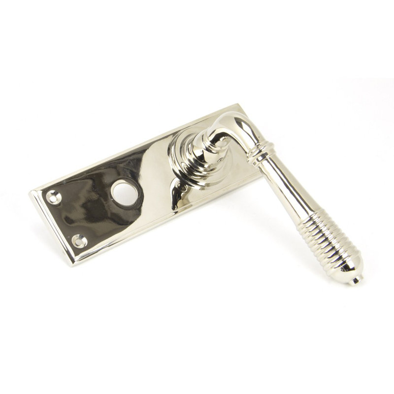 Reeded Bathroom Door Handle Kit, Polished Nickel