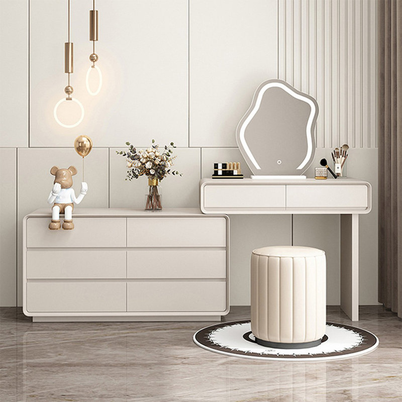Coiffeuse de maquillage avec miroir lumineux, 8 tiroirs, prise de courant