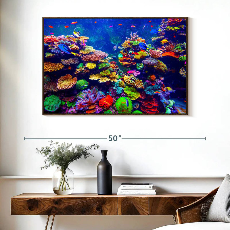 Paysage vibrant sous l'eau, Cadre flottant noyer, 40 po x 27 po
