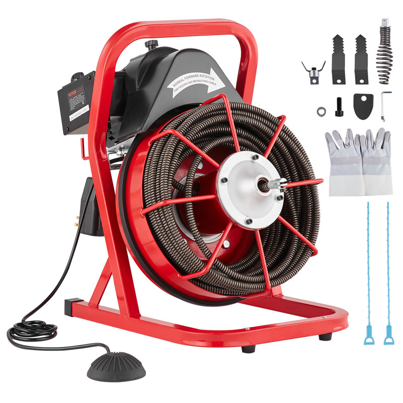 Drain Cleaner Machine à tarière 75 pi x 1/2 po alimentation manuelle et 4 couteaux