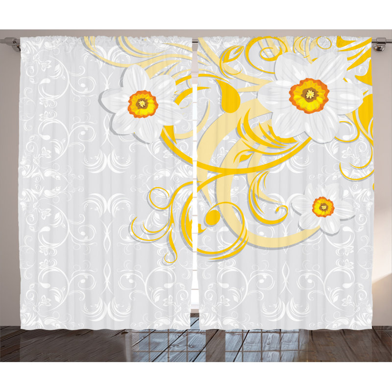 Daffodil Abstract Semi-Sheer Rod Pocket Curtain Panels, 54" x 108"