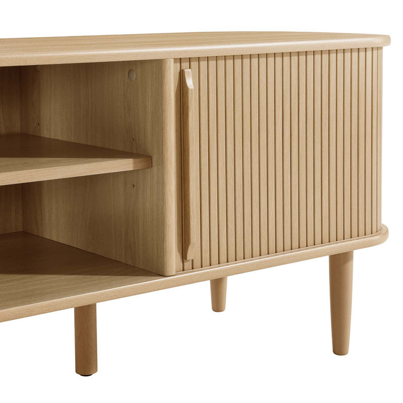 Oak 63" Mid-Century Modern TV Stand with Cabinet