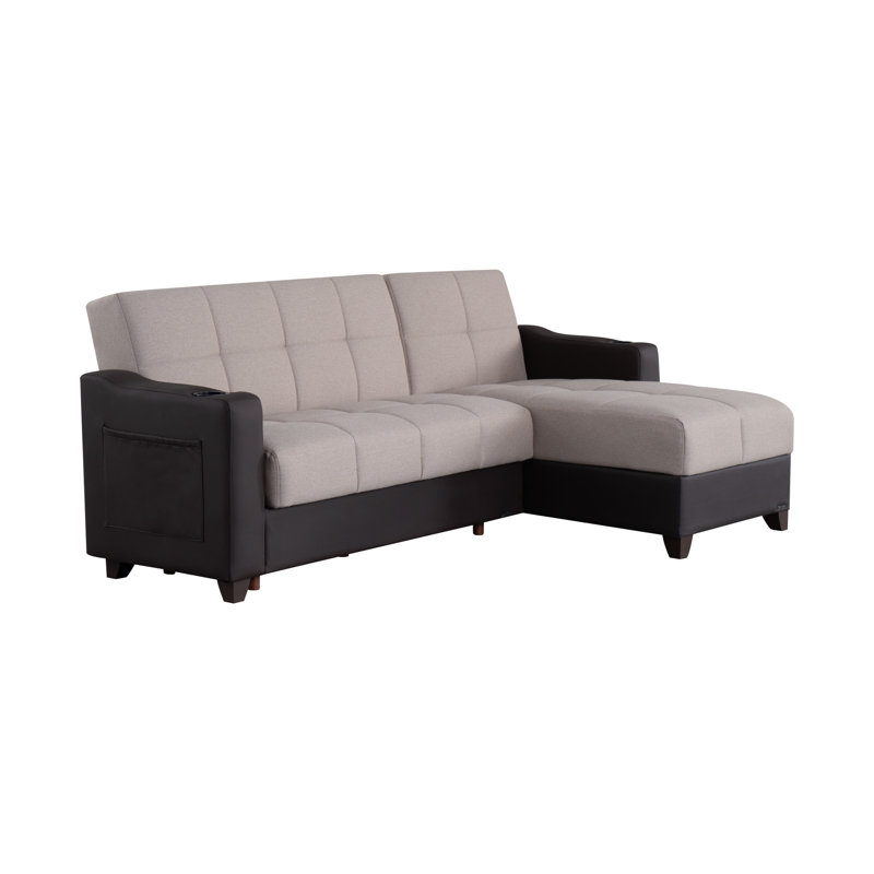 Canapé modulaire Lindsey beige avec similicuir chocolat, Tissu beige / similicuir chocolat