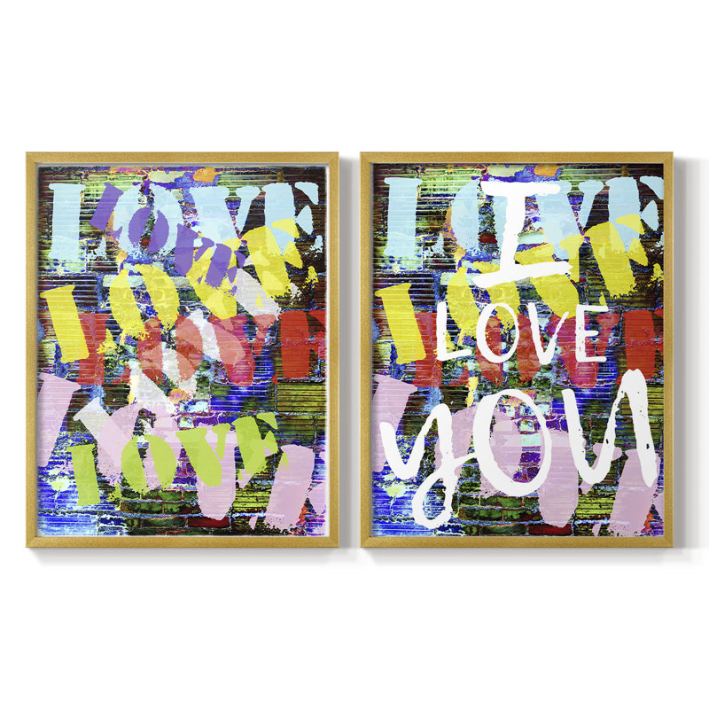 «Graffiti Love I», reproduction encadrée de qualité supérieure - prête à être accrochée - aucun clou requis - aucun clou requis