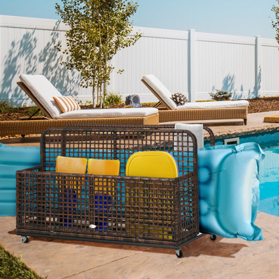 Outsunny 43.25'' W 110 Gallons Water Resistant Wicker Cabinet Deck Box with Wheels