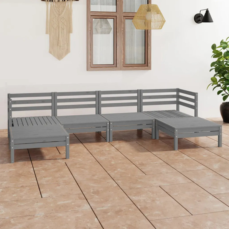 Anthonyson 6 Pieces Sofa Seating Group, 6 Pcs: 2 Tables, 2 Middle Sofas, 2 Corner Sofas, Grey
