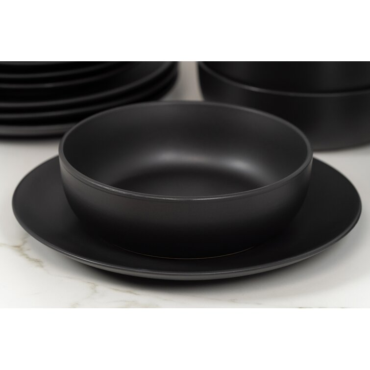 Quickway Imports 16-Piece Matte Black Dinnerware Dish Set for 4