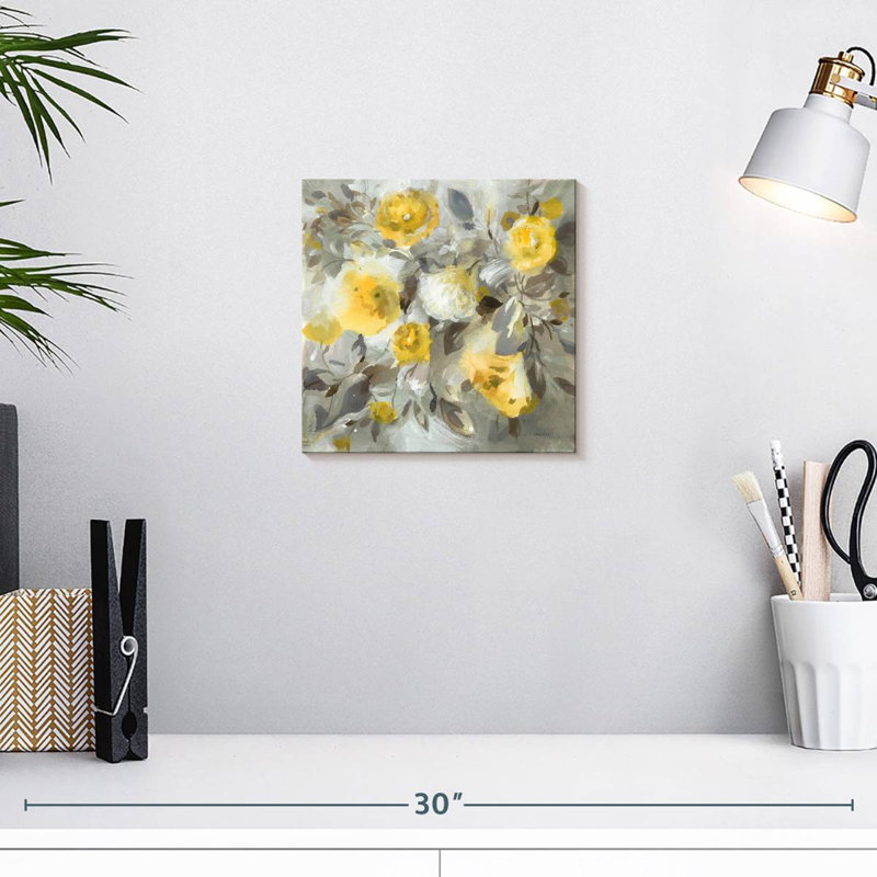 Motif floral jaune-gris, H 10 pi x l 10 pi