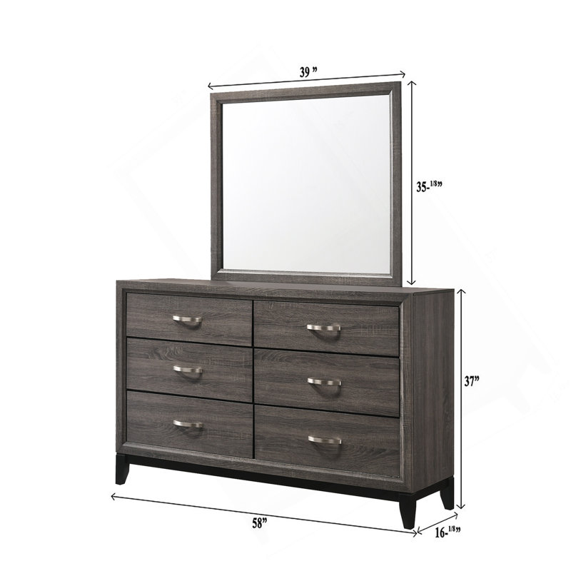 1Pc Contemporary 6-Drawer Dresser Gray Finish Wooden Bedroom Furniture