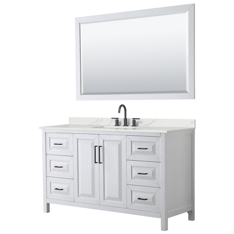Daria 60'' W Single Vanity, Matte Black, Gray, White Quartz