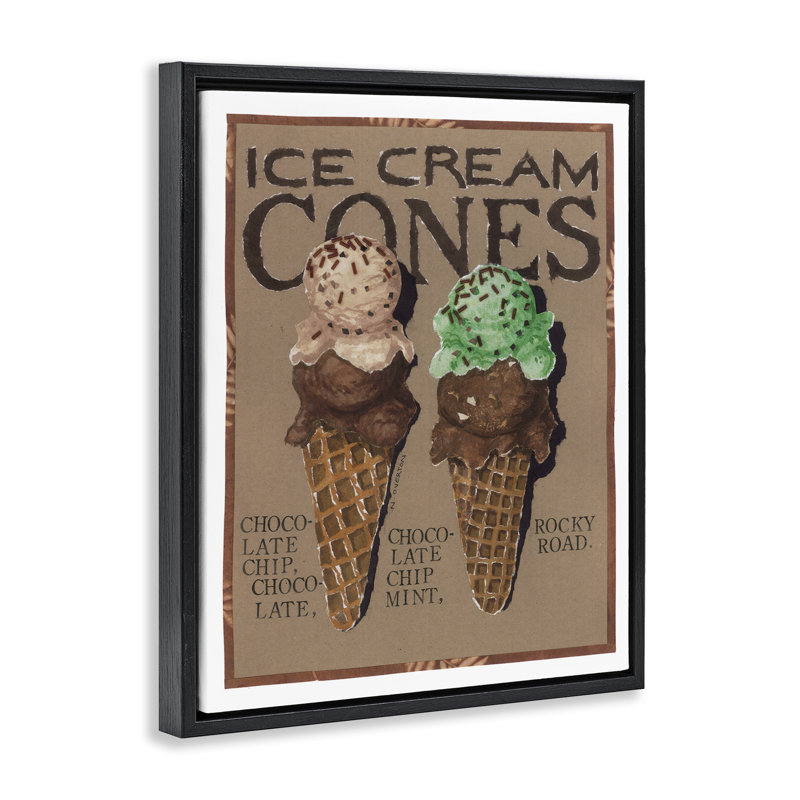 «Ice Cream Cones» par Nancy Overton, Cadre flottant noir de jais, H 21 po x l 17 po