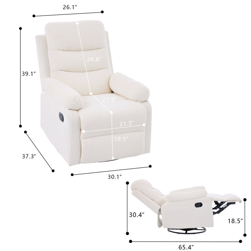 Set Of 2 Comfortable Corduroy 360° Swivel Glider Casanova Chairs, Beige Corduroy