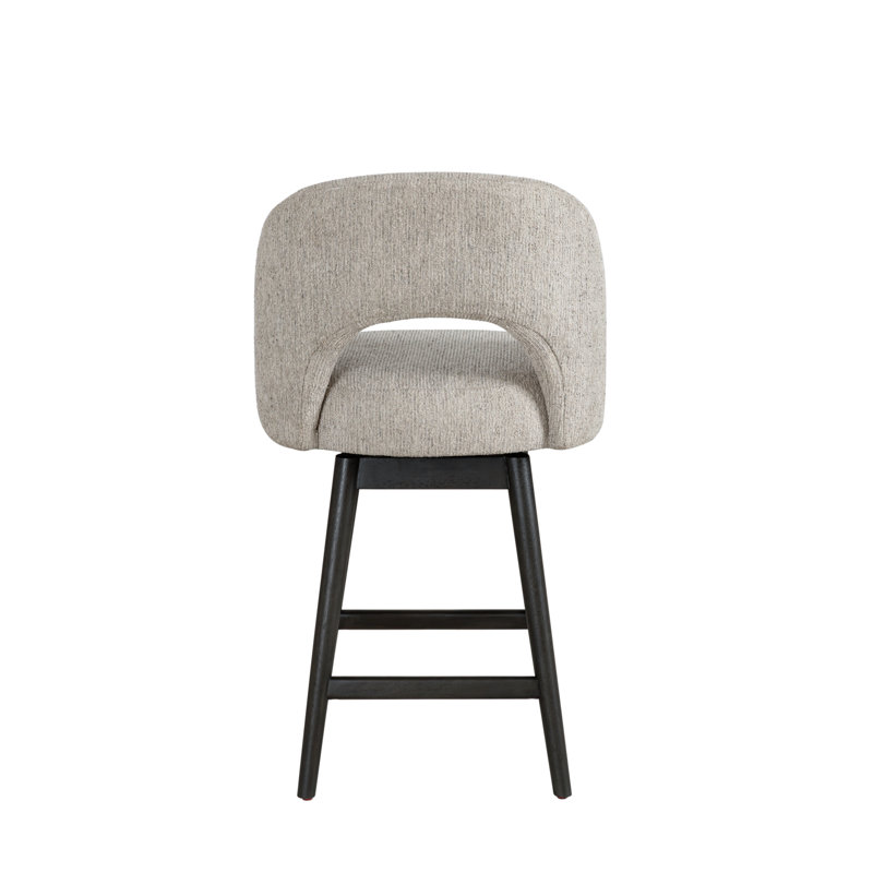 Cy Solid Wood Upholstered Counter Height Or Bar Height Swivel Barstool With Fabric Seat - Set Of 3, Grey
