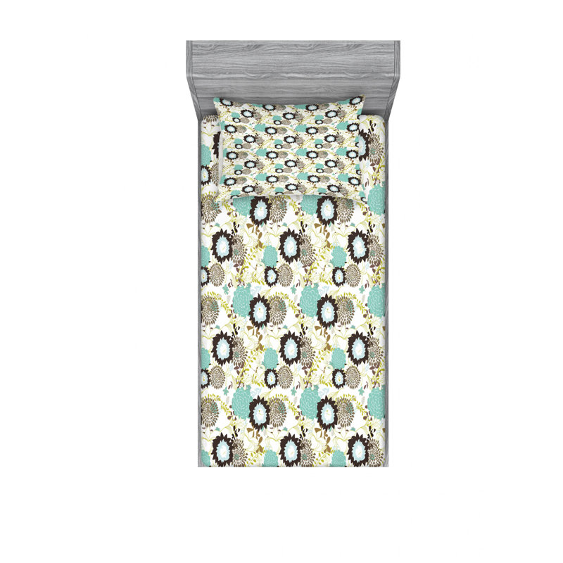 Microfiber Floral Sheet Set, Twin XL Sheet Set with Fitted Sheet