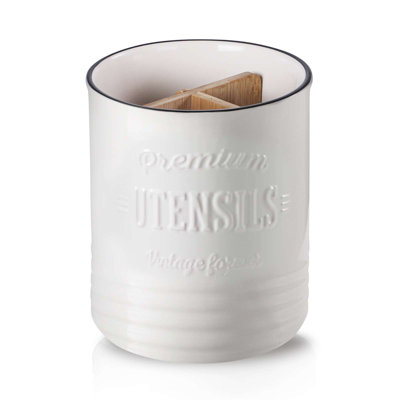 Porte-ustensiles en céramique de 6,2 pouces avec séparateur amovible, organisateur de comptoir de cuisine pour fourchettes