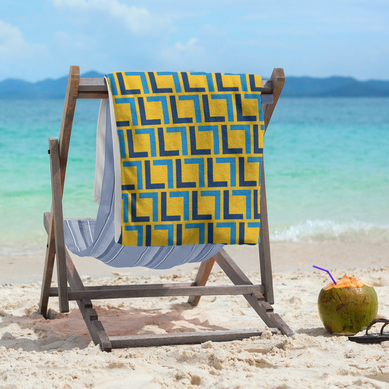 Serviette de plage en microfibre, Gold/Navy Blue/Powder Blue