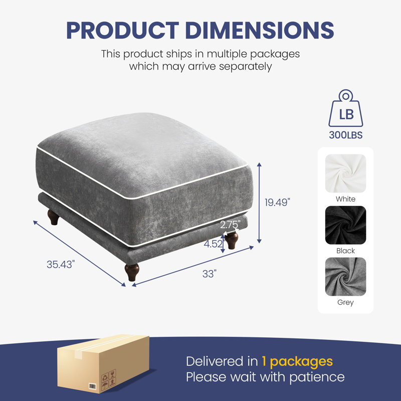Modular Storage Ottoman with Removable Cover, Matching Chenille Foam Ottoman for Sectional Sofa, Gray