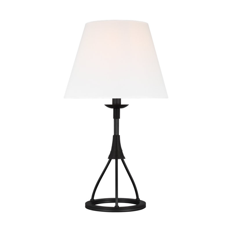 Aged Iron Table Lamp with White Linen Shade