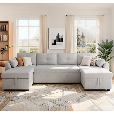 Canapé-lit moderne en U avec rangement et ports USB