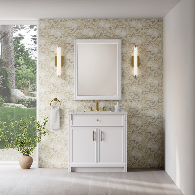 Bellshire Single Vanity, Bright White, 36", Ethereal Noctis Silestone