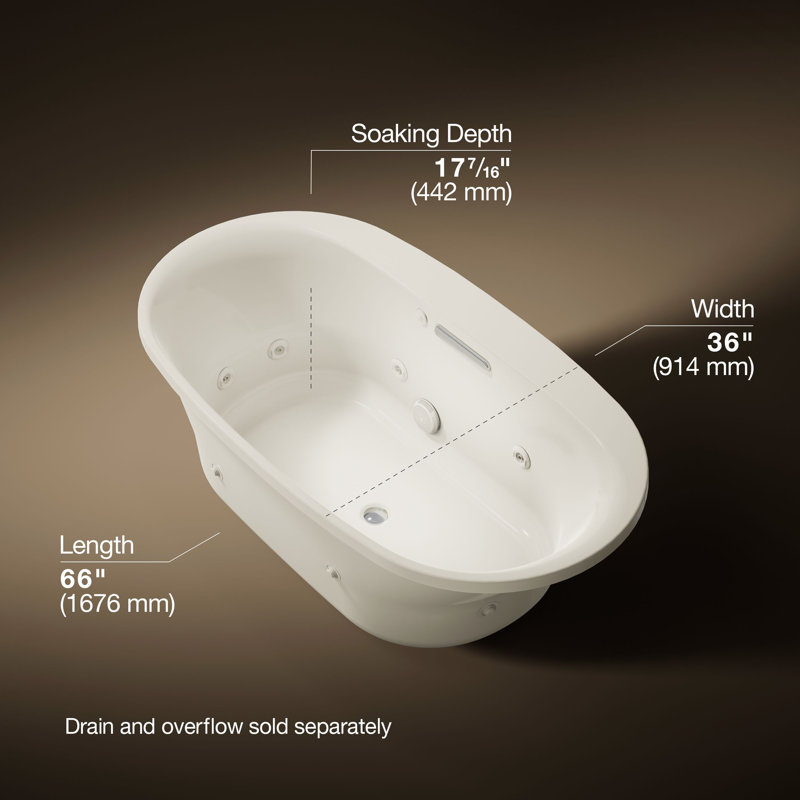 Baignoire tourbillon chauffée 66 po x 36 po avec bonde centrale, It