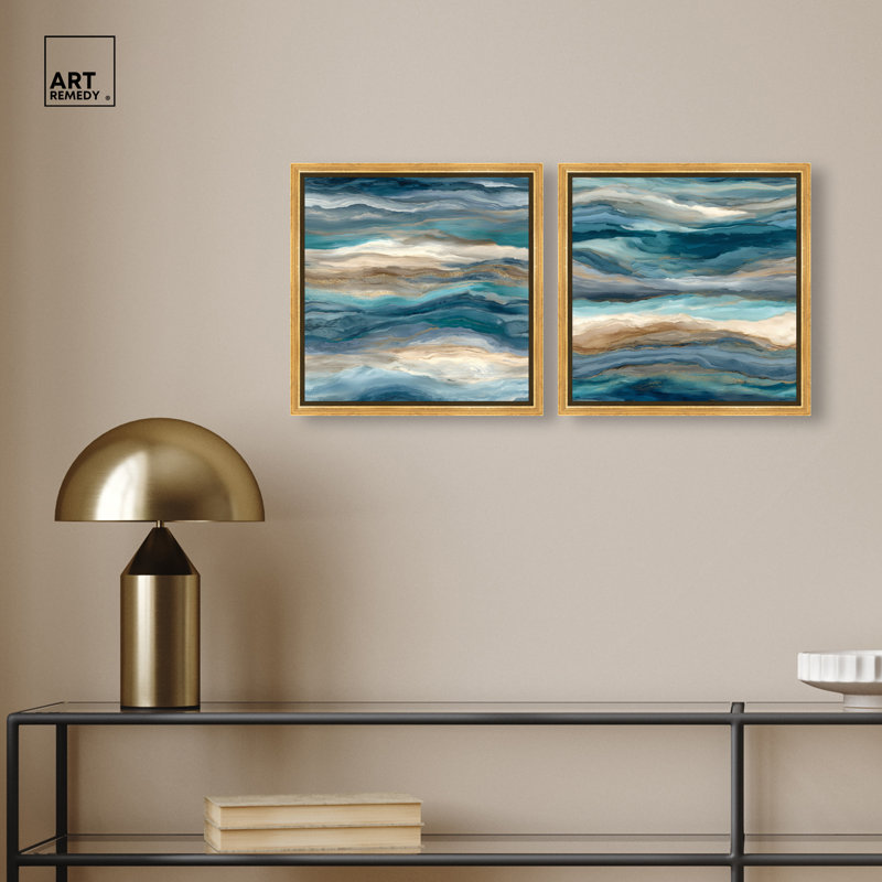 «Ocean Echo Duo», reproduction d'art sur toile encadrée par Art Remedy, cadre doré, 12 x 12, H 13 po x l 13 po, Gold Frame