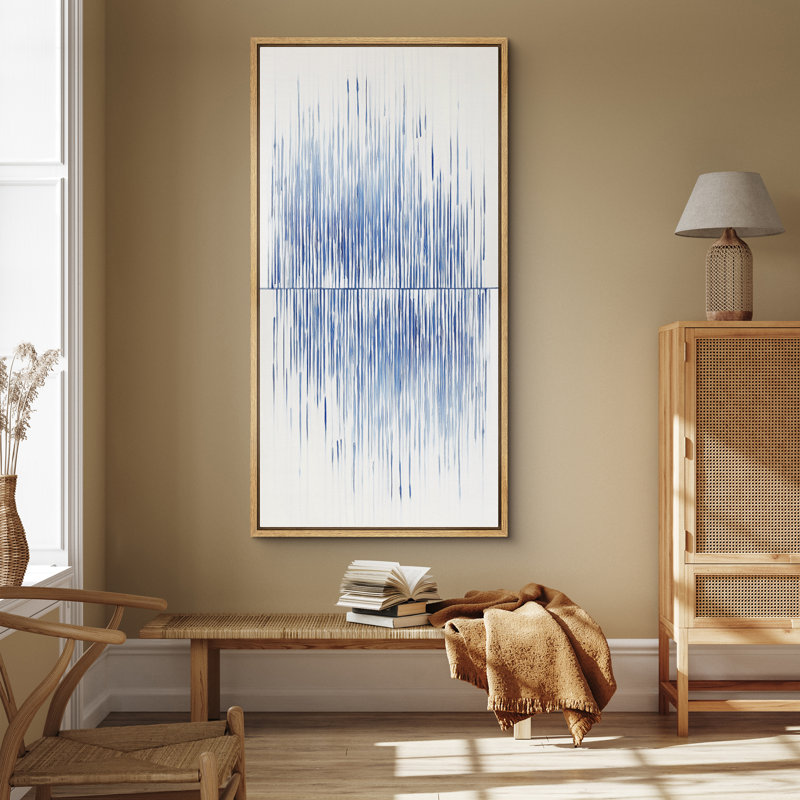 «Blue Linear Reflection Minimalist Abstract Art», reproduction d'art sur toile encadrée, Naturel