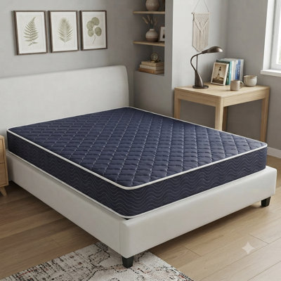 Matelas en mousse imperméable de 6 pouces: bleu marine à haute densité de taille simple - Housse matelassée respirante à motif de losanges pour enfants et adolescents - Dortoir pour chambre d'amis