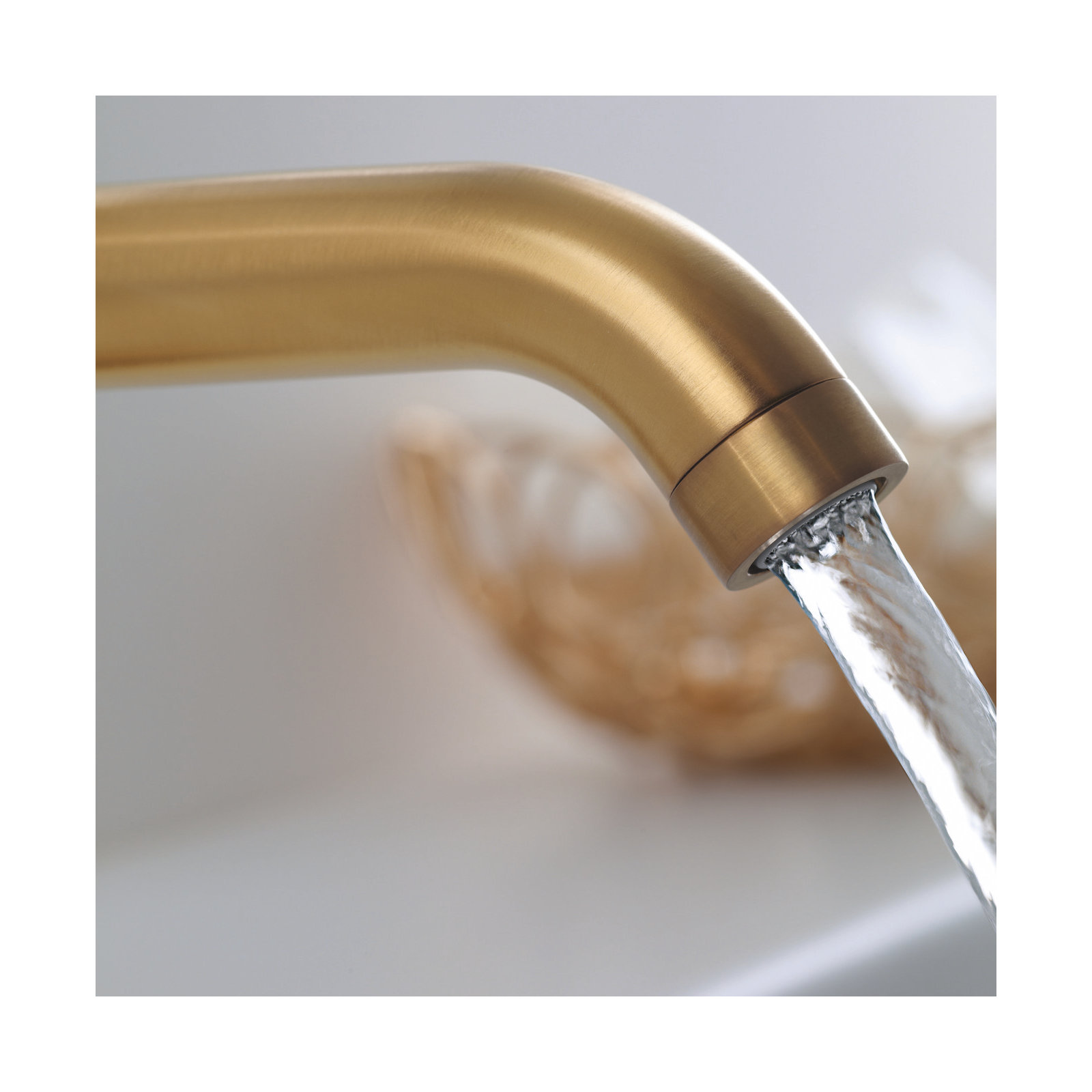 Purist Wall Mounted Bathroom Faucet, Vibrant Moderne Brushed Gold, Cross Handle