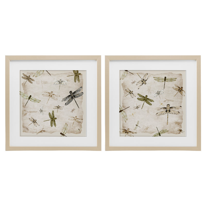 "Graceful Dragonflies", ensemble de 2 reproductions encadrées sous verre, par Jacob Q, H 16 po x l 16 po
