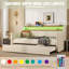 Lit de jour simple rembourré avec couchette, lumières DEL et station de charge pour enfants et adolescents, beige-117671837