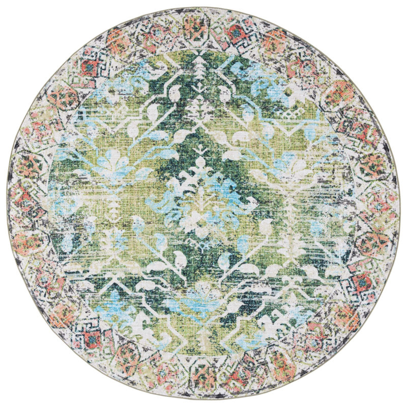 Tapis floral lavable à la machine Gurgen Riviera Performance, Rond 6 pi 7 po