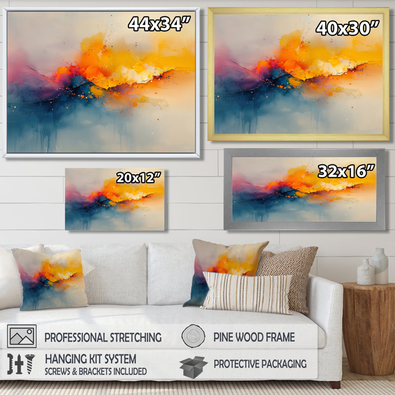 «Westfall Dream» jaune bleu côtier vagues Turbulence I, H 30 po x l 40 po, Reproduction encadrée d'une seule photo