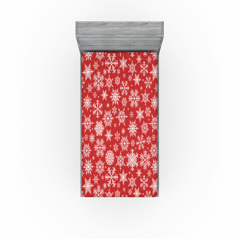 Drap-housse Ambesonne, paquet de 2, Drap-housse de taille simple, Blanc / floral vermillon