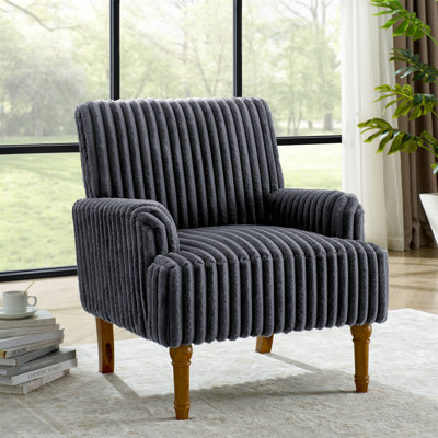 Chaise d'appoint moderne avec velours côtelé large de 2 po de largeur, pieds en bois massif de 9 po et fauteuil rembourré confortable gris foncé pour le salon