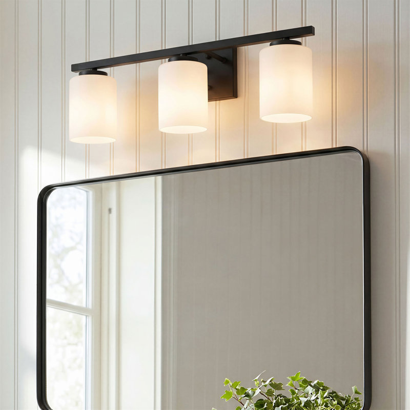 Éclairage pour meuble-lavabo à intensité variable Ellysen, Noir mat, 3, Verre opale