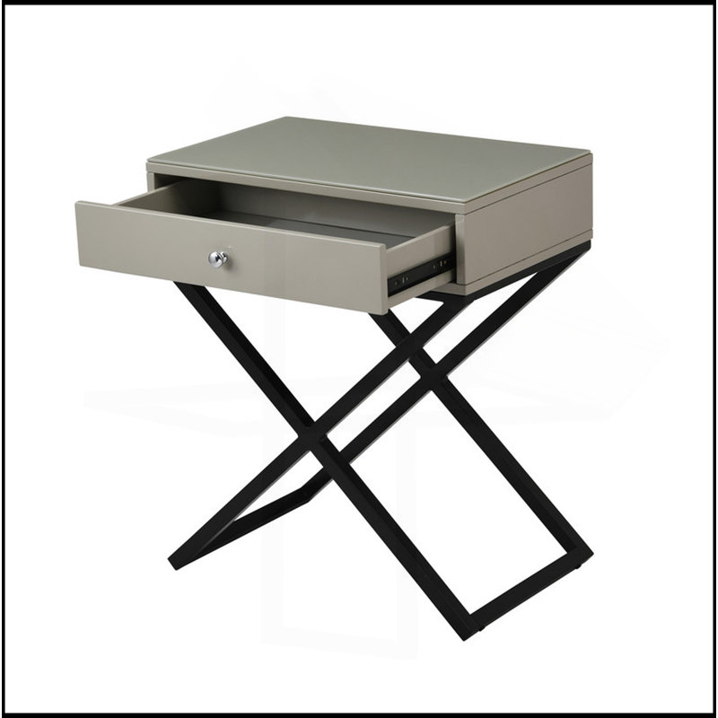 23" Wooden End Side Table Nightstand With Top, Drawer And Cross Base, Taupe
